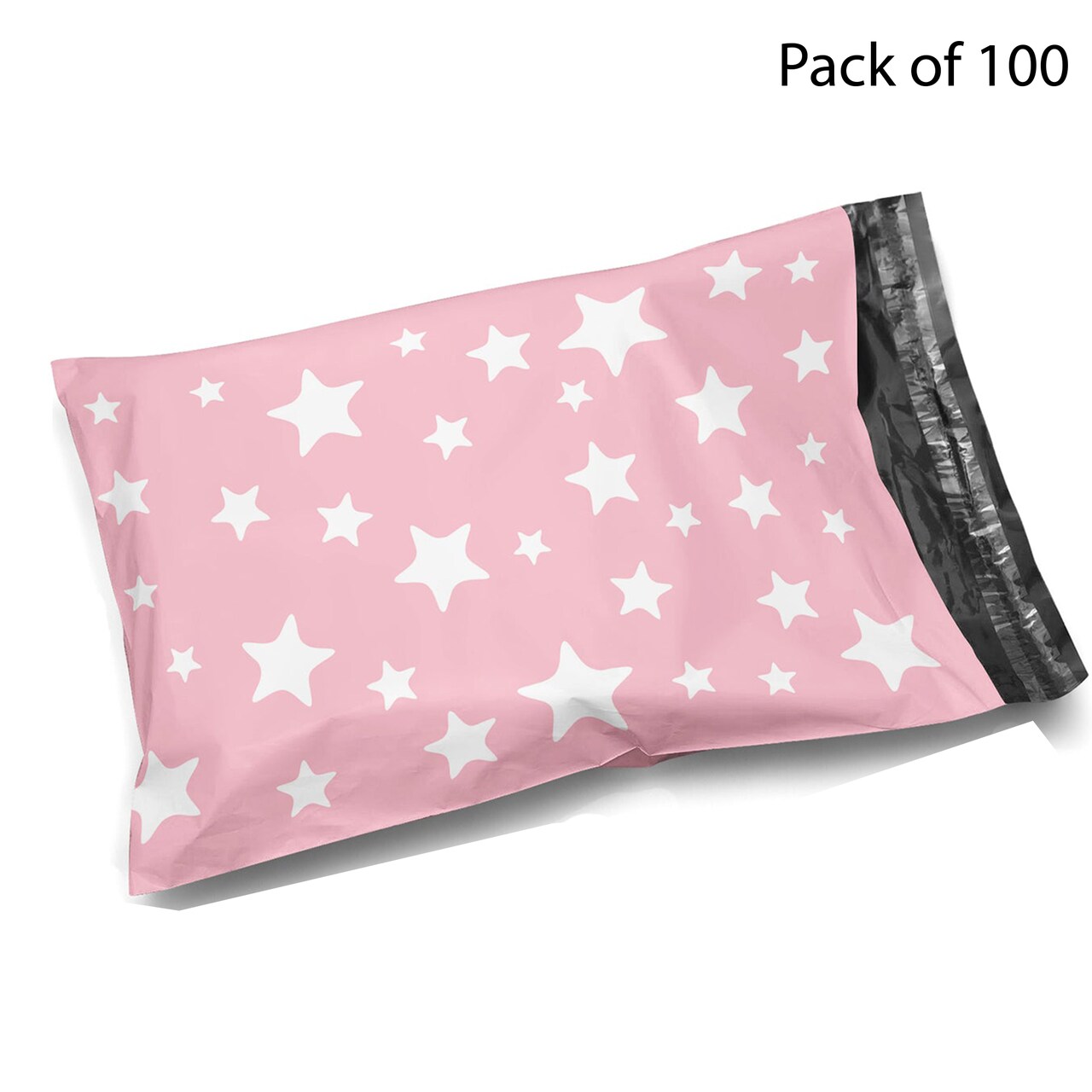 10 x 13 Glossy Light Pink and White Stars Decorative Plastic Poly Mailer Bags Waterproof Shipping Mailing Envelope 2 Mil – Permanent Adhesive Seal